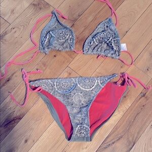 Xhilaration Gray and Pink Lace Bikini